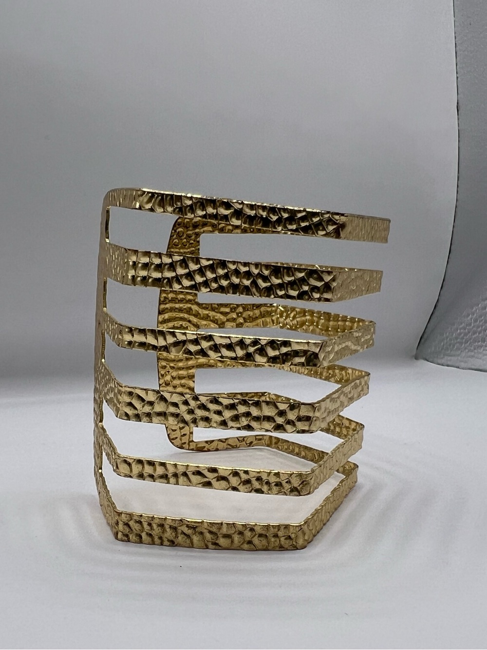Vintage Gold Textured Wide Chevron Cuff Statement Bracelet